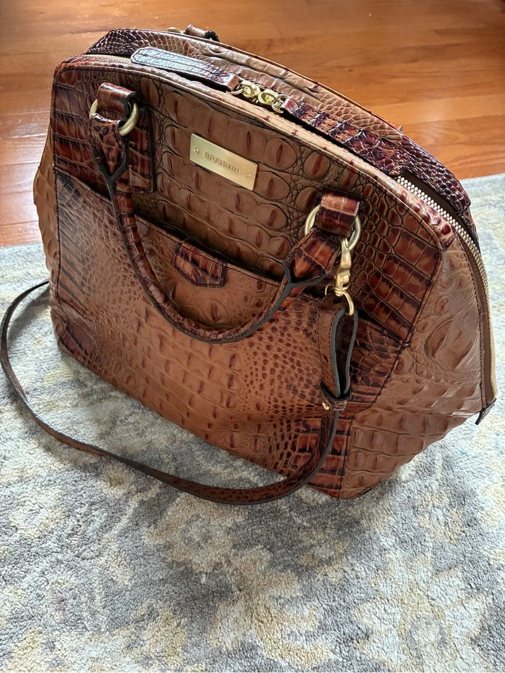 Brahmin Pecan Melbourne Croc-Embossed Satchel Handbag